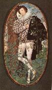 Nicholas Hilliard An unknown Youth Leaning against a tree among roses oil